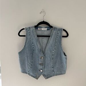 Zara Blue Denim Buttoned Vest